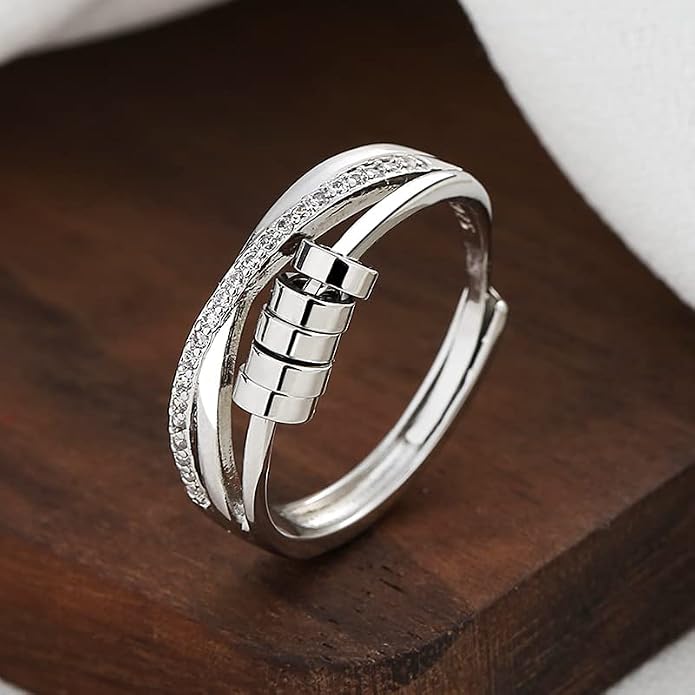 Fidget Ring Anxiety Spinner Ring Open Adjustable Sunflower Star Moon Windmill Butterfly Rings Daisy Stress Relieving Fidget Women Cubic Zirconia Anti Stress Mood Rotate Inspirations Jewelry