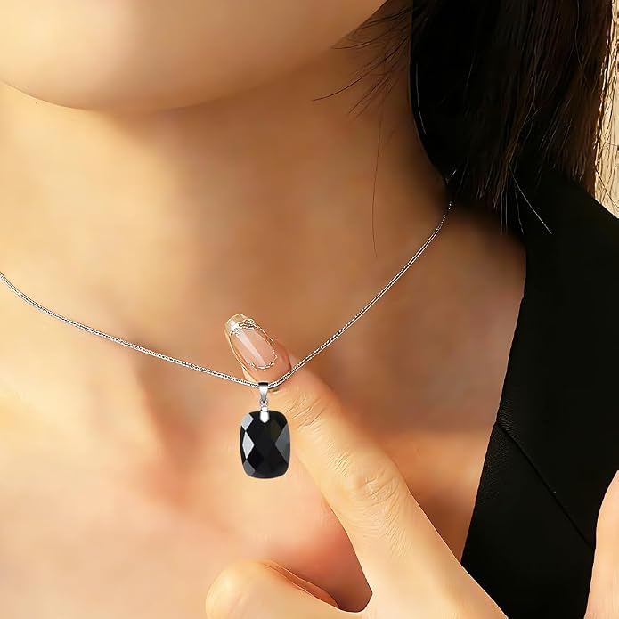 iSTONE 925 Sterling Silver Natural Crytral for Womens Pendant Necklace, Gemstone Birthstone with 17.8" Silver Chain Ladies