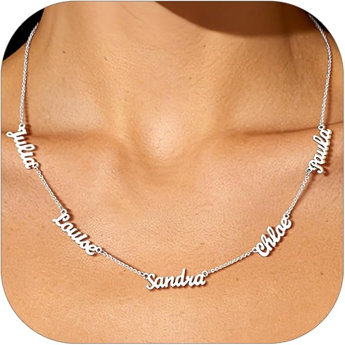 Custom4U Custom Name Necklace for Women, Personalized 1-5 Name Necklace, Sterling Silver/Stainless Steel 14K Gold Plated Nameplate Necklaces, Gift for Mom Wife Anniversary Birthday with Box
