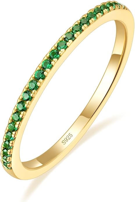 EAMTI 2mm 925 Sterling Silver Wedding Band Cubic Zirconia Half Eternity Stackable Engagement Ring Size 3-13