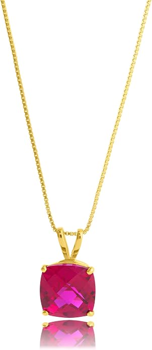 MAX + STONE Cushion Cut Gemstone Necklace | 8mm Solitaire Birthstone Necklace for Women | Gemstone Pendant Necklaces with 18 inch Box Chain