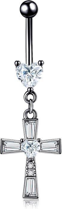 Belly Button Ring 925 Sterling Silver Bar Butterfly/Cross/Pregnancy Dangle Belly Button Piercing Body Navel Rings CZ Moonstone Jewelry Gift for Women