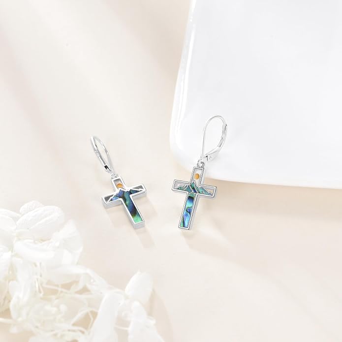 AOBOCO Mustard Seed Earrings for Women Sterling Silver Mountain Cross Earrings Dangle Christian Religion Jewelry Mothers Day Birthday for Mom Wife Friends