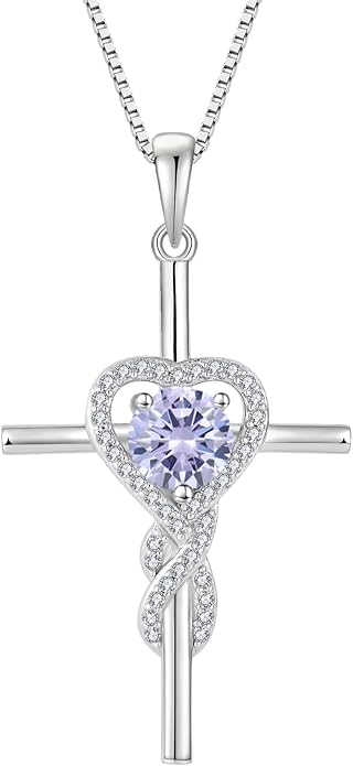 Cross Necklace for Women 925 Sterling Silver Infinity Birthstone Pendant Necklace Religious Christian Jewelry Gifts Wife Mom Her