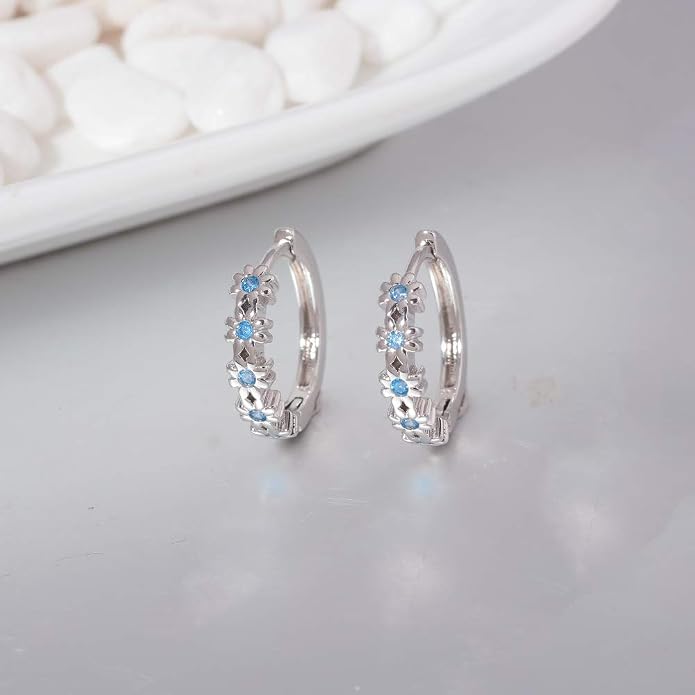 CiNily Small Hoop Earrings for Women Girls Flower Cubic Zirconia Huggie Earrings Hypoallergenic 14K Yellow Gold Plated Cartilage Earrings