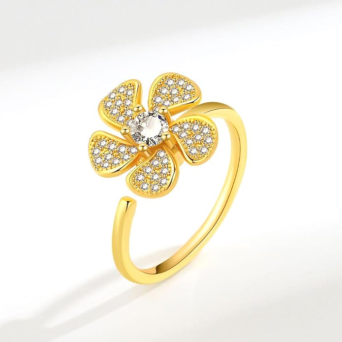Fidget Ring Anxiety Spinner Ring Open Adjustable Sunflower Star Moon Windmill Butterfly Rings Daisy Stress Relieving Fidget Women Cubic Zirconia Anti Stress Mood Rotate Inspirations Jewelry