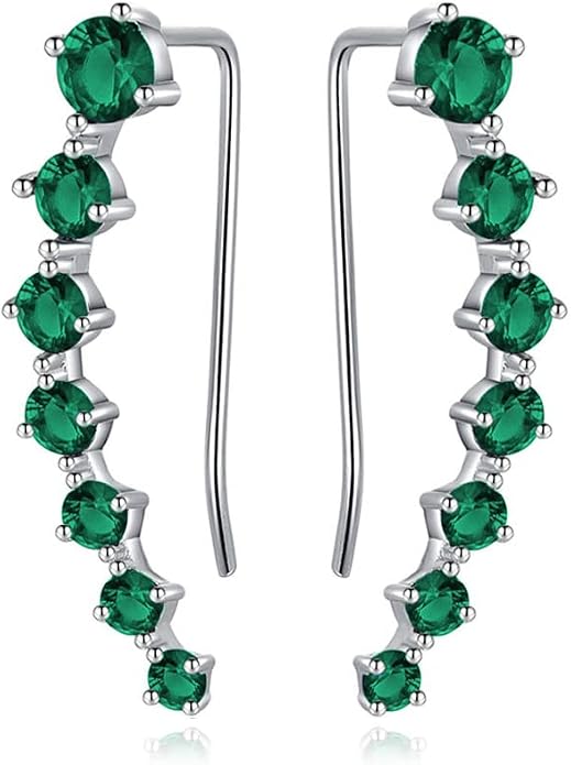 Reffeer Solid 925 Sterling Silver 7 Crystals Cuff Earrings Climber for Women Crawler Earrings Wraps