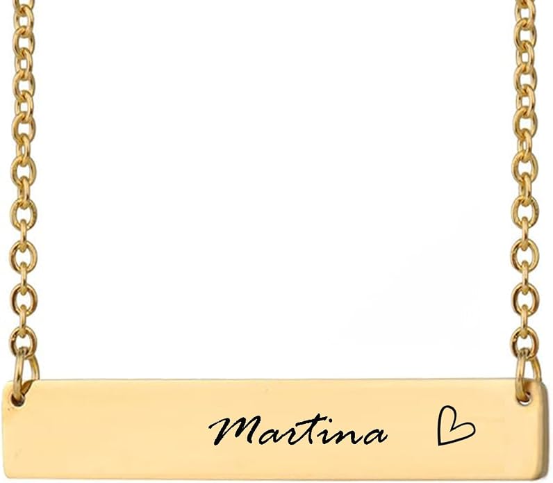 HUAN XUN Custom Bar Necklace Personalized Engraved Name Bar Necklace for Women Customized Stainless Steel Heart Pendant Bar Jewelry Gift for Her Mother Day Christmas
