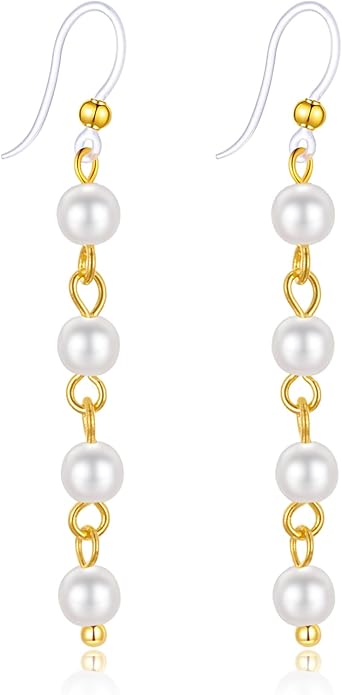 Plastic Earrings, KMEOSCH Lightweight and Elegant Dangle 4 Small Pearls Earrings on Hypoallergenic Plastic Hooks for Sensitive Ears
