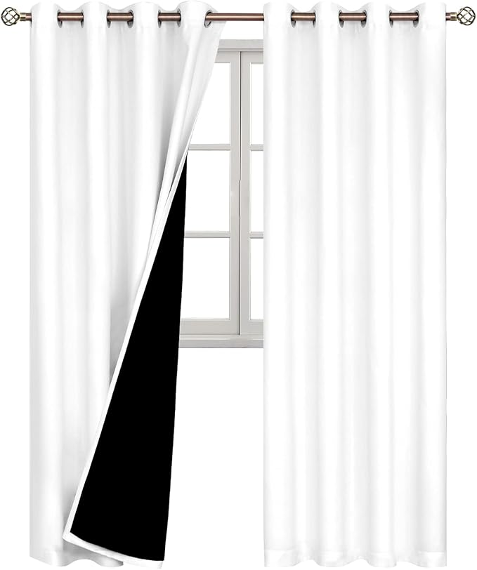 BGment White Blackout Curtains 108 Inches Long for Living Room 2 Panels, Thermal Insulated Grommet 100% Light Blocking Curtains&Drapes for Bedroom Tall Window with Privacy Liner, 52 Inch Wide Each