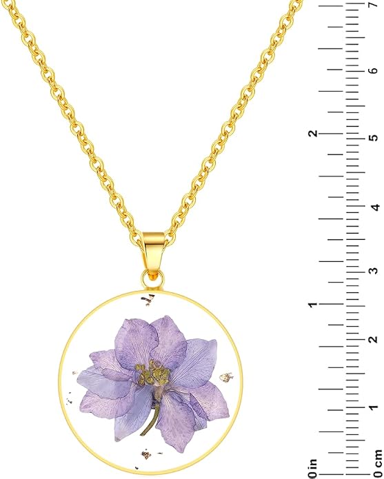 AUNTESIGN Forget-Me-Not and Queen Anne's Lace Pressed Wildflower Necklace | Birth Month Flowers Necklace | Gold/Silver Pressed Flower Jewelry | Mother's Day | Gift For Her