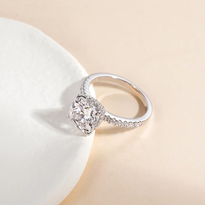 EAMTI 3.5CT 925 Sterling Silver Rings Cushion Cut Cubic Zirconia CZ Engagement Wedding Bands for Women Promise Rings for Her Size 3-11