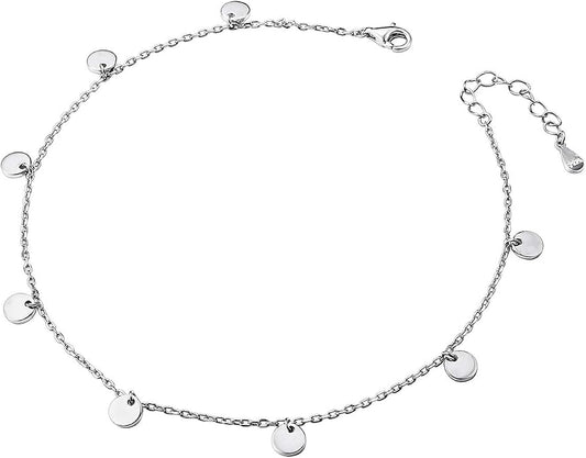 Anklet for Women S925 Sterling Silver Beach Style Foot Layered Adjustable Ankle Bracelet Disc Evil Eye Heart Infinity Bead Cross Jewelry