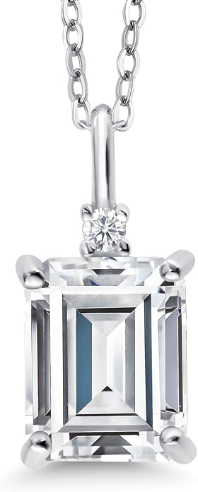 Gem Stone King 925 Sterling Silver Gemstone Birthstone Pendant Necklace for Women | Emerald Cut 10X8MM and Round 2MM | With 18 Inch Chain | Fine Jewelry for Her Mom Wife
