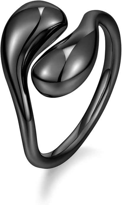 WOWORAMA Chunky Teardrop Rings for Women Silver Gold Bypass Dome Rings Thick Statement Open Adjustable Rings Simple Waterdrop Stackable Band Rings