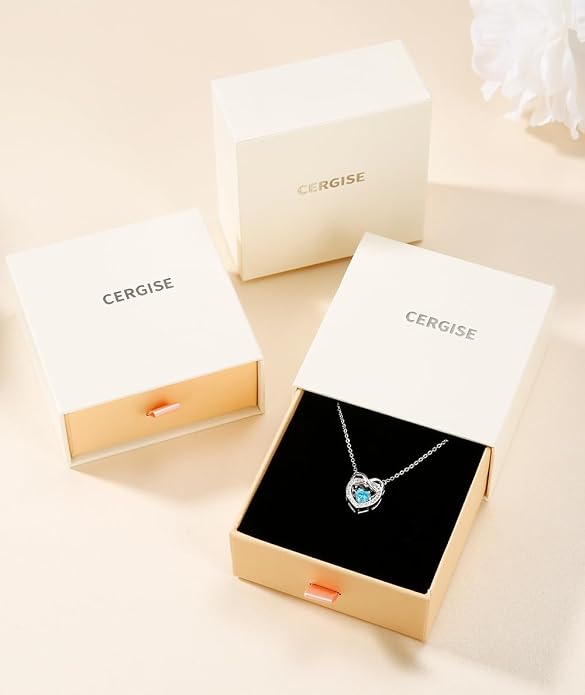 Trendy Dainty Infinity Birthstone Necklace, Dancing Heart 18K White Gold Plated 925 Sterling Silver Heart Necklace, Romantic Love Jewelry Graduation Gifts for Women Her