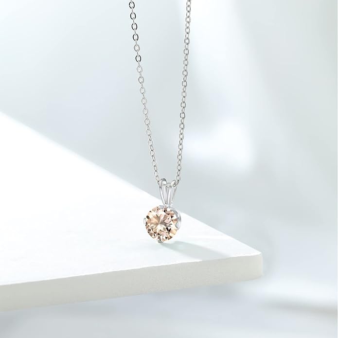 Gem Stone King 7MM Round Gemstone Birthstone Pendant Necklace For Women | 925 Sterling Silver | With 18 Inch Silver Chain | Fine Jewelry Gifts for Women Her Mom Wife