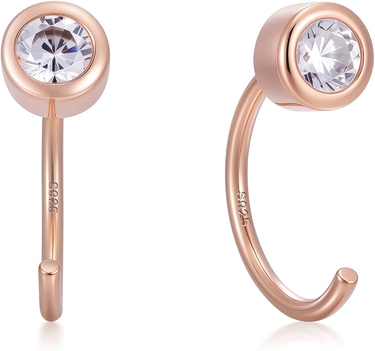 CHIC & ARTSY 925 Sterling Silver Half Hoop Earrings for Women, Dainty Huggie Hoops with Synthetic Opal, Moonstone, CZ & Gemstones, Lightweight Comfort Fit Everyday Elegant Jewelry