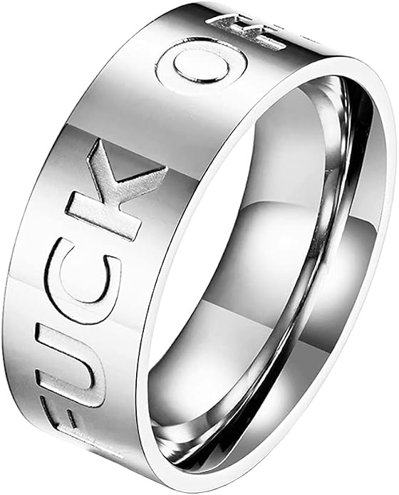 Men's Stainless Steel Cool Personalized Ring Engraved Fuck Off Inspirational Band Silver Gold
