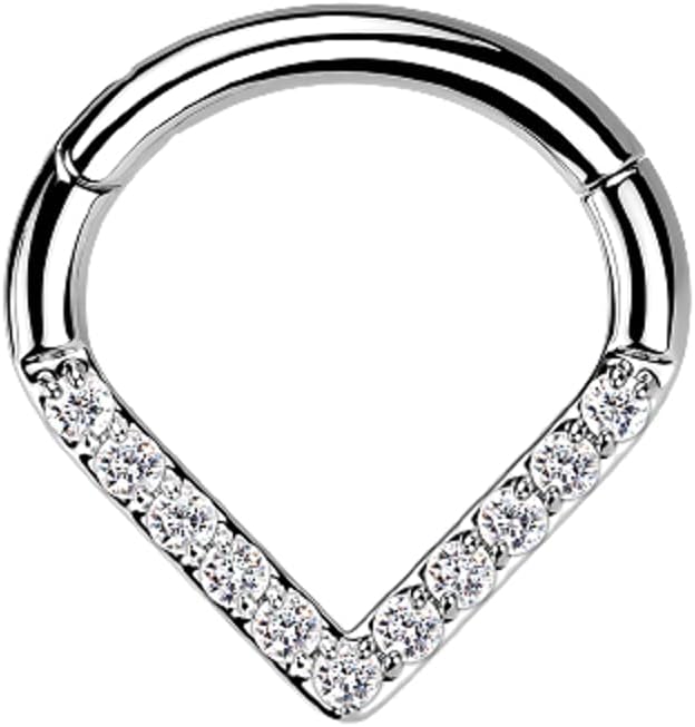Pierced Owl - 16GA G23 Implant Grade Titanium CZ Crystal Paved Chevron Shaped Segment Clicker Ring