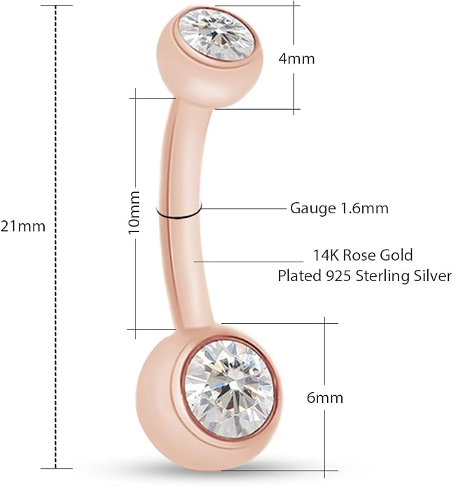 SAVEARTH DIAMONDS 1/3 Carat Round Cut Moissanite & Lab Grown Diamond Belly Button Navel Rings Body Piercing Jewelry For Women In 14K Gold Over Sterling Silver (VVS1 Clarity, 0.33 Cttw)