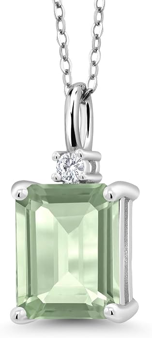 Gem Stone King 925 Sterling Silver Gemstone Birthstone Pendant Necklace for Women | Emerald Cut 10X8MM and Round 2MM | With 18 Inch Chain | Fine Jewelry for Her Mom Wife