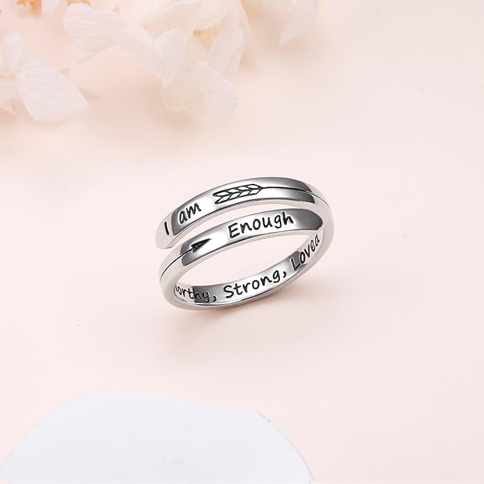 Ladytree Adjustable Inspirational Rings 925 Sterling Silver Stacking Wrap Spiral Twist Statement Band Encouragement Birthday Gift for Women Men