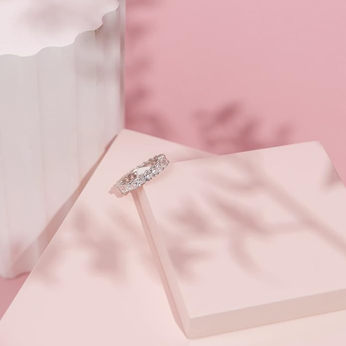PAVOI 14K Gold Plated Rings with Cubic Zirconia Love and Stackable 3mm Princess Cut Rings for Women