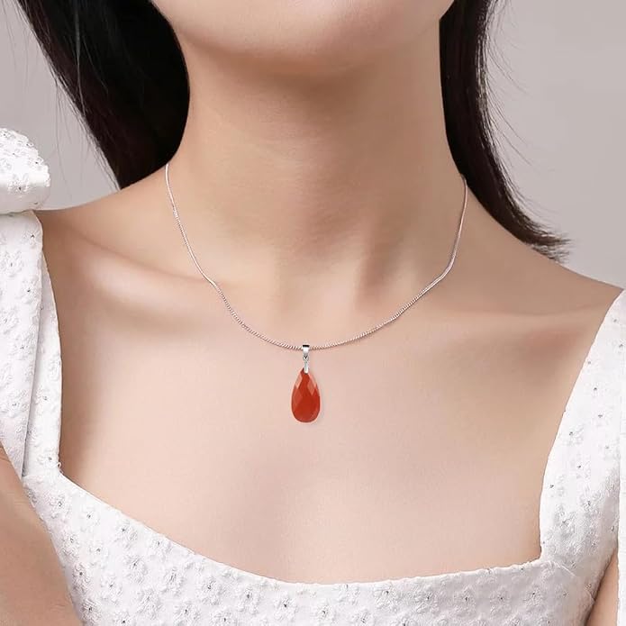 iSTONE 925 Sterling Silver Natural Crytral for Womens Pendant Necklace, Gemstone Birthstone with 17.8" Silver Chain Ladies