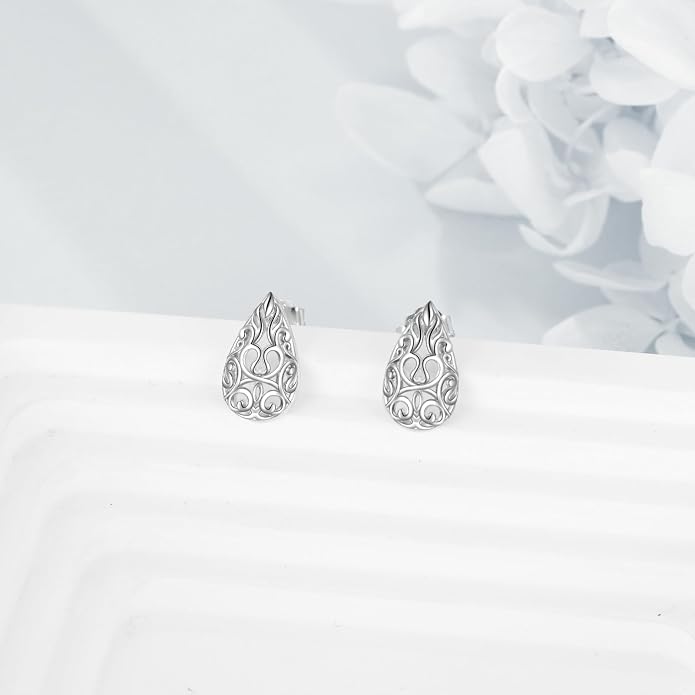 VONALA Filigree Teardrop Earrings for Women Sterling Silver Filigree Teardrop Dangle Earrings Filigree Leverback Earrings for Women Birthday Gift