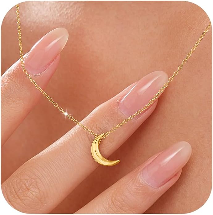 Crescent Moon Necklace for Women, 925 Sterling Silver Crescent Choker Necklace 14K Gold Plated Dainty Half Moon Pendant Necklace for Mother Daughter Mother Wedding Graduation Jewelry Gift