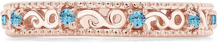 Jewel Zone US Filigree Eternity Wedding Band Ring for Women, Round Cut Simulated Gemstone Stackable Promise Ring in 14K Gold Plated 925 Sterling Silver Band Width 3.5mm – Elegant Jewelry for Her