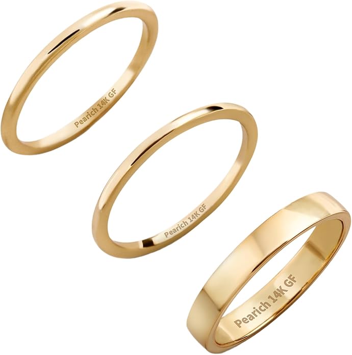 14K Gold Filled Rings for Women, Dainty Stacking Rings for Women, Thin Gold Band Ring Plain Statement Ring Comfort Fit Size 6-10