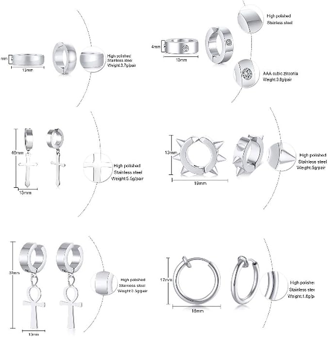 VNOX Unisex Vinatge Stainless Clip On Earrings Non Piercing Feather Charm Dangle Hinged Stud Earrings for Men Women Teen