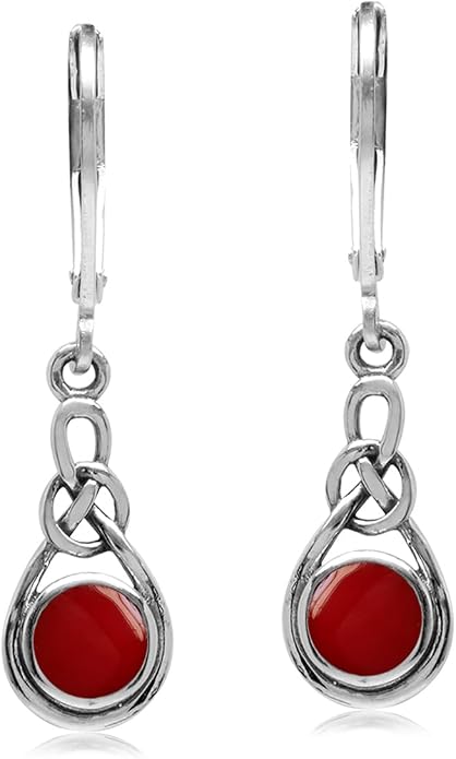 Silvershake Genuine Gemstone Irish Celtic Knot Drop Dangle Earrings
