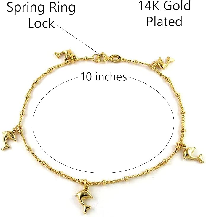 Savlano 14K Gold Plated 10 Inches Pendant Charm Chain Summer Anklet for Women Comes With a Gift Box