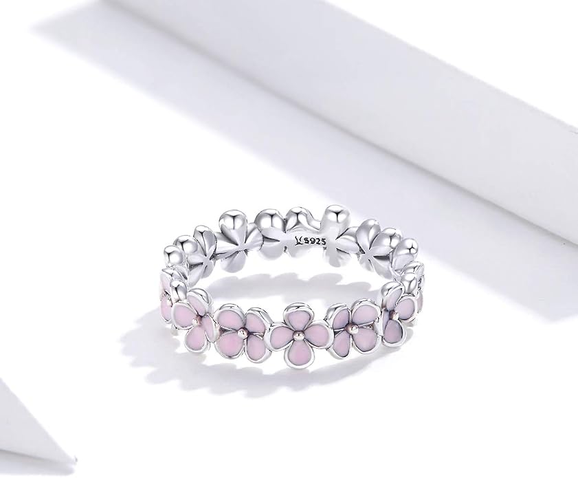 MUNDELL 925 Sterling Silver Dainty Daisy Rings Blue Flower Finger Rings for Women Stacking Promise Rings Fine Jewelry