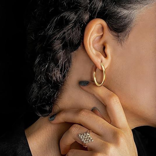 14K Gold Hoop Earrings for Women Gold Earrings Classic Shiny Polished Round Hoop Earrings for Everyday Essential