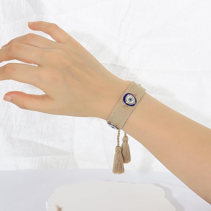 Evil Eye Woven Lover Friendship Bracelets Handmade Adjustable Tassel Friend Gift for Women An Elegant Talisman of Protection and Good Fortune