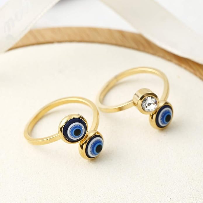 Gold Plated Evil Eye Ring for Women - 10k Gold Plated Stainless Steel Open Ring,Eyes Evil Mid Rings for Women,Cool Openable Rings