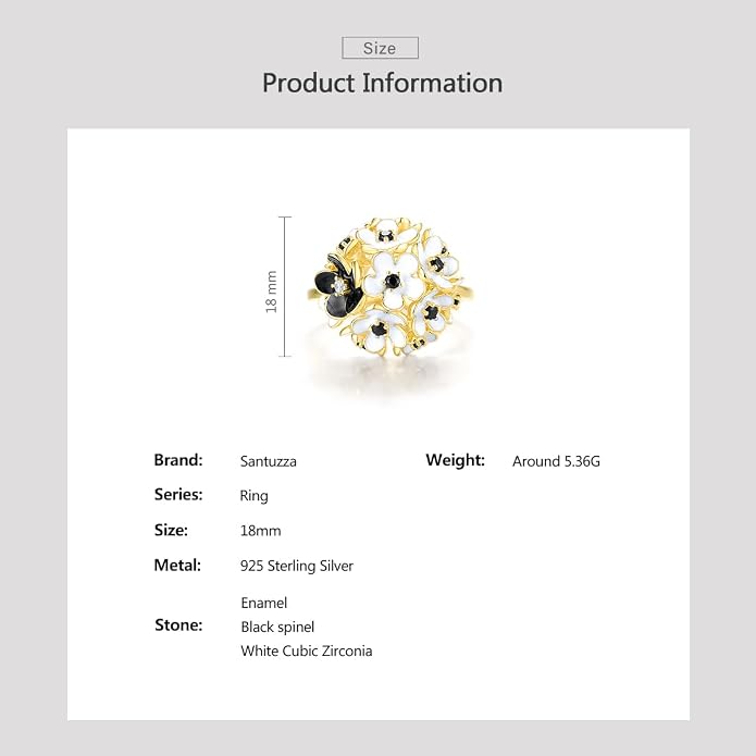 Santuzza 925 Sterling Silver Enamel Flower Ring for Women