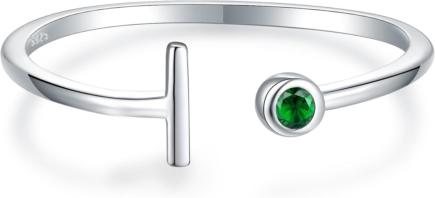925 Sterling Silver Initial Letter Birthstone Rings for Women Adjustable 1-12 Month Birthstone Alphabet Stacking Ring for Teens Girls Stackable Birthstone Rings Birthday Jewelry Gift for Daughter Mom