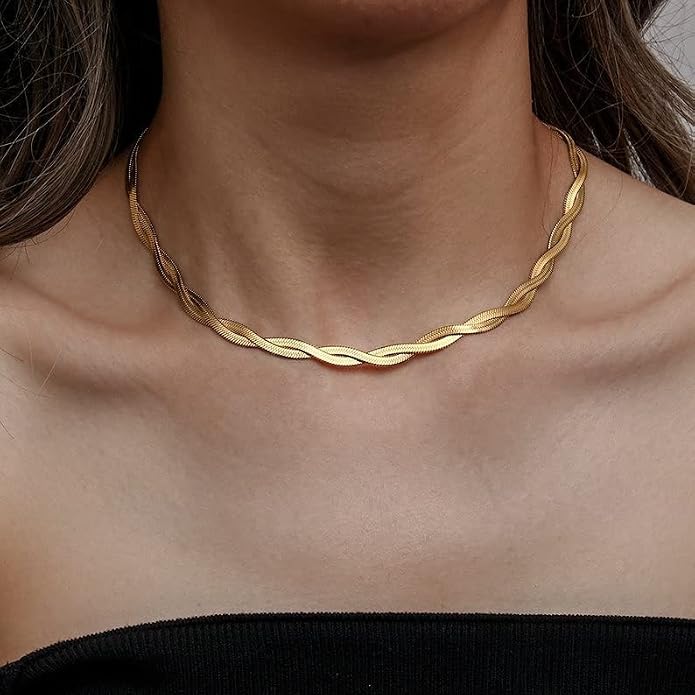 CHESKY 14K Gold/Silver Plated Snake Chain Necklace Herringbone Necklace Gold Choker Necklaces for Women Gifts Jewelry 1.5/3/5MM(W) 14"/16"(L) Mothers Day Gifts for Mom