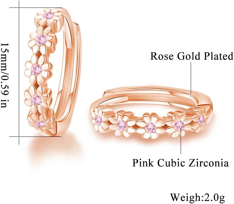 CiNily Small Hoop Earrings for Women Girls Flower Cubic Zirconia Huggie Earrings Hypoallergenic 14K Yellow Gold Plated Cartilage Earrings