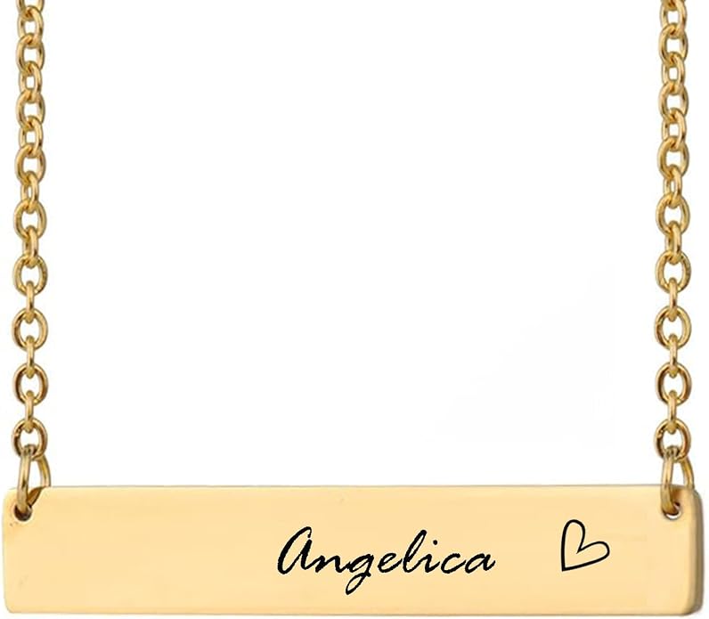 HUAN XUN Custom Bar Necklace Personalized Engraved Name Bar Necklace for Women Customized Stainless Steel Heart Pendant Bar Jewelry Gift for Her Mother Day Christmas