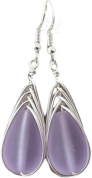Handmade Sea Glass Earrings, Hawaiian Jewelry, Wire Braided Earrings Teardrop Earrings, Beach Jewelry Sea Glass Jewelry For Women Birthday Gift