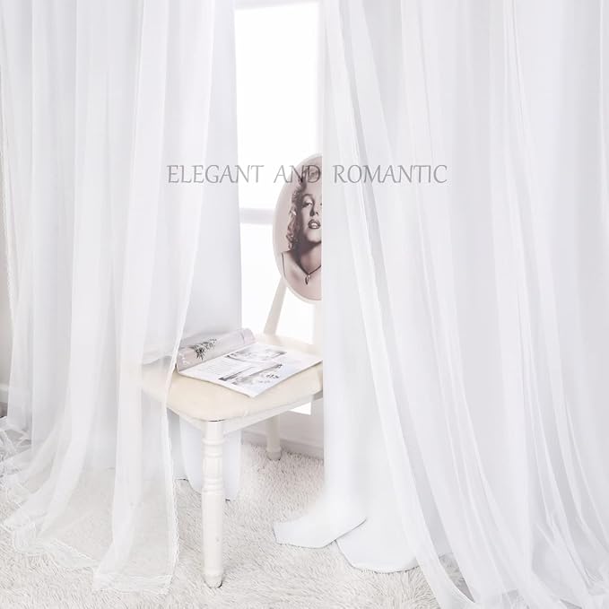 Winter White Curtains 84 inch Length - Double Layers Voile Sheer Curtains & Draperies Panels for Bedroom Office, Winter White, 2 Panels