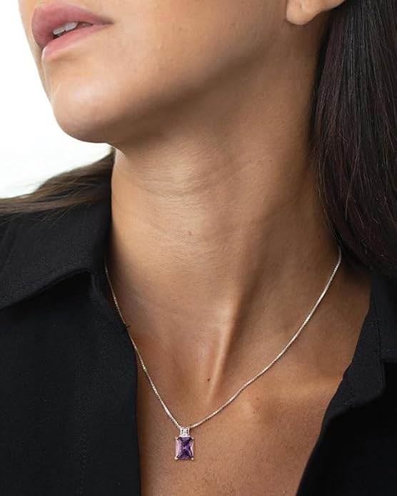 STARCHENIE Princess/Emerald Cut Birthstone Pendant Necklace for Women 925 Sterling Silver Birthday Anniversary Jewelry Gifts