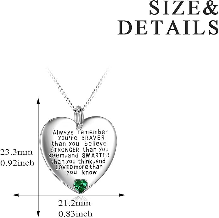 YFN Sterling Silver Always Remember You are Braver Than You Believe Jewelry Pendant Necklace Inspirational Gifts
