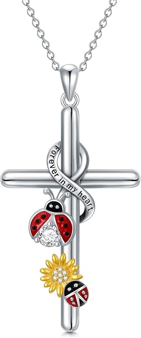 Cross Necklace for Women 925 Sterling Silver I Love You Necklace Religious Jewelry with Gift Box for Mother Daughter
